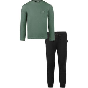 Koko Noko - Basic collection - Biologisch katoen - Kledingset - Joggingbroek Zwart - Shirt Dark Green - Maat 92