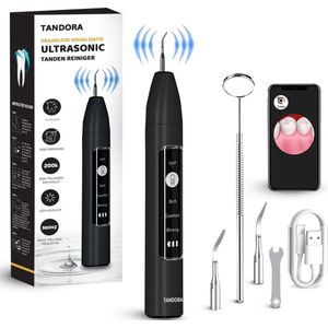 Tandora® Ultimate Pro Sonische Tandsteen Verwijderaar met Camera \ App - Tandsteenverwijderaars - tandplak verwijderaar - Tandsteen - Tandartshaakje - Zwart