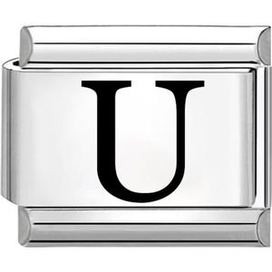 Quiges - Schakel - Bedel - 9mm - charms - Laser alfabet - letter U - Geschikt voor - Nomination- armband - Schakelarmband - italy bedels armband