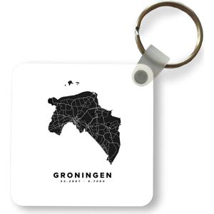 Sleutelhanger - Uitdeelcadeautjes - Groningen - Wegenkaart Nederland - Wit - Plastic