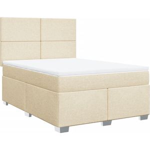 vidaXL - Boxspring - met - matras - stof - crèmekleurig - 140x190 - cm