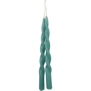 Branded by - Dinerkaarsen - twisted - turquoise - met een randje - blauw - groen - gedraaid - 2,2x30cm