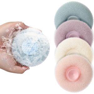4-pack - badballen - superzachte badballen met zuignap in de vorm van een zonnebloem - 2-in-1 exfoliërende badspons - douchebal - lichaamssponzen voor de douche