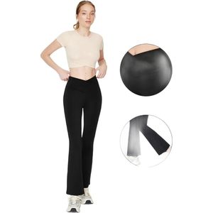 Trendyol Zwarte Dubbele Rij Knopen Met Gedetailleerde Flare Yoga Gebreide Sportlegging Thmaw23Ty00005
