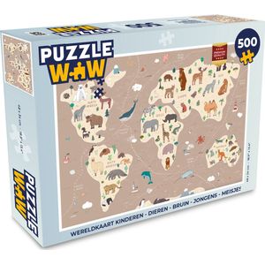 Puzzel Wereldkaart kinderen - Dieren - Bruin - Jongens - Meisjes - Legpuzzel - Puzzel 500 stukjes