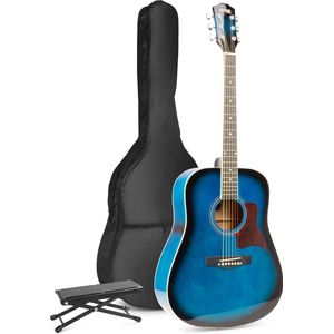 Akoestische gitaar voor beginners - MAX SoloJam Western gitaar - Incl. voetsteun, gitaar stemapparaat, gitaartas en 2x plectrum - Blauw