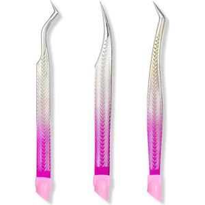 Zeynomax - Multifunctionele Manicurepincetten (3 stuks) - Rechte en Gebogen Pincet voor Wimperverlengingen en Nagelkunst - Met Siliconen Punt - Ideaal voor Nail Art - Precisie Pincet met Dubbele Punt