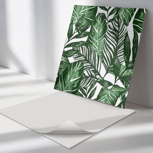 Wallfluent Vinyl Wandpaneel - Tropisch bladerenpatroon Zelfklevende Wandbekleding - 50 cm x 50 cm - Groente Vinyl Wandpaneel - 4 stuks - Vierkant Wandbekleding Vinyl - Bloemen Wandpaneel - Wandpaneel PVC - Wandpaneel Keuken en Badkamer