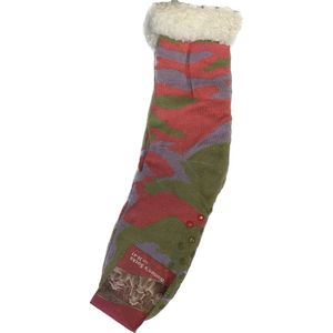 Huissokken - Camouflage - Combat - Heerlijk warm - Antislip Zool - Gevoerd met Imitatie wol - Maat: 36-41 - Roze/Groen/Lila
