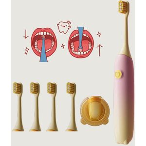 Gloovon® - Elektrische Tandenborstel Kind - Met slimme timer - 4 standen - Incl.4 opzetborstels - 4 t/m 8 Jaar - IPX7 - Verloop roze