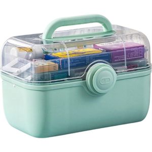 Medicijnenopbergdoos voor thuis 3 verdiepingen opvouwbare dienblad (met pillendoos) multifunctioneel voor sieraden medicijnen en cosmetica (groen)