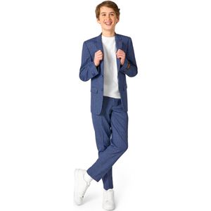 OppoSuits Daily Checked Navy Jongens Pak - Tiener Kostuum - Feesten & Gelegenheden Kostuum- Blauw - Maat EU170/176