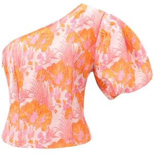Roze oranje top elegant sleeve top short - perfect for 21 dinner - pink orange - maat m
