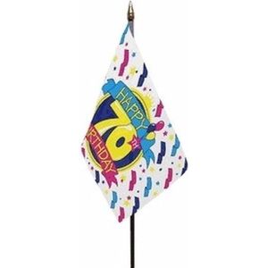 Happy 70th Birthday mini vlaggetje op stok 10 x 15 cm