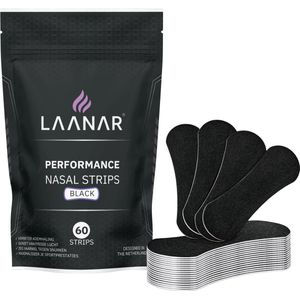 LAANAR® Neusstrips 60 stuks Performance Neuspleisters Sporten & Slapen - Anti Snurk Pleisters - Slaapproblemen - Neusspreider extra Sterk - Zwart