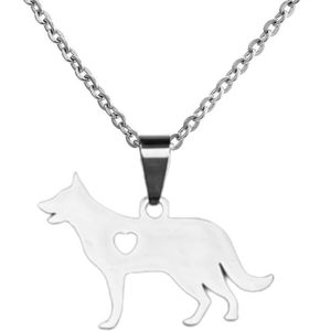 Fako Bijoux® - Ketting Met Hanger - Stainless Steel - RVS - Staal - Hond - Herder - Zilverkleurig