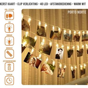 PN - Foto Knijpers - 40 LED - Afstandbedienng - Warm wit - Veel extra's - Met USB plug