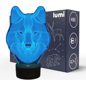 Lumi 3D Lamp - 16 kleuren - Wolf - Dieren - LED Illusie - Bureaulamp - Nachtlampje - Sfeerlamp - Dimbaar - USB of Batterijen - Afstandsbediening - Cadeau voor jongens - Kinderen