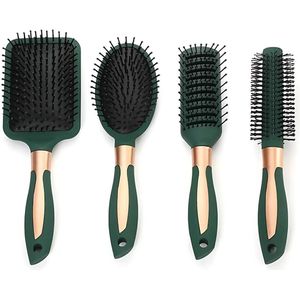 COCHO® Luxe Haarborstelset – 4-delig – Groen/Goud – Voor alle haartypes - Ronde Haarborstels - Haarborstels