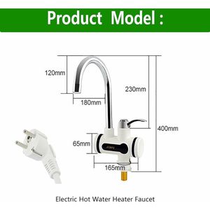 Geschikt voor 220V elektrische kraan met boiler, LED-temperatuurweergave, 3000W, doorstroomboiler voor keuken, badkamer, direct warm water (laag, groot)