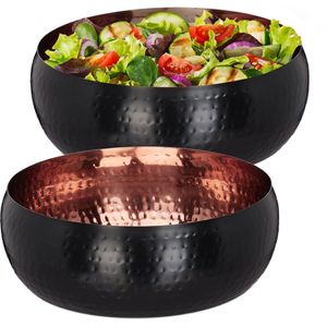 Relaxdays 2x saladeschaal - rvs - saladekom 10 x 25 cm - gehamerde look - serveerschaal