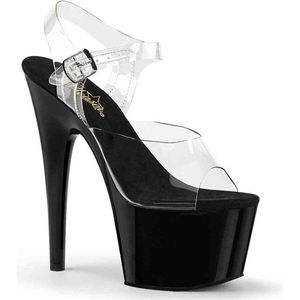 Pleaser - ADORE-708 Sandaal met enkelband, Paaldans schoenen - Paaldans schoenen - 37 Shoes - Zwart/Transparant