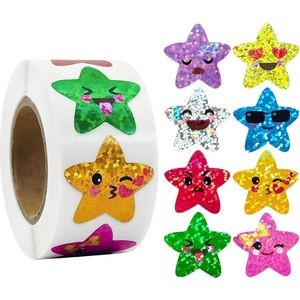 500 Stickers Op Rol - 2.5cm - Ster Emoji Glitter - Beloningsstickers - Stickers Kinderen - Sluitsticker - Sluitzegel - 25mm