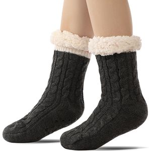 Vloer sokken - Warme Wintersokken - Sokken voor Binnen - Pantoffels voor bij de open haard - Warme Antislip Huissokken Volwassenen - Antislip Slippersokken voor- Dikke Pluche Sokken - Tapijtsokken - Thuis Sokken-Donkergrijs- dames 36-40