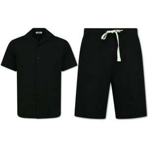 Twinset - Ribbed Oversized Shirt - Zomerset Heren - Two Piece Setje - Co ord Set - F-915 - Zwart