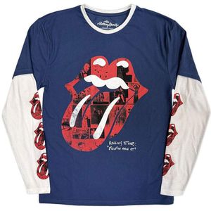 The Rolling Stones - Collage Tongue - Longsleeve Shirt - Donkerblauw/Wit