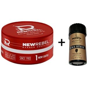 NEW REBEL New Castle Hair Wax 150 ml + Gold Style Wax stick 75 gram – Barber Supplies – Sterke Hold, Makkelijk Uitwasbaar – Premium Haarstyling - Gel Wax