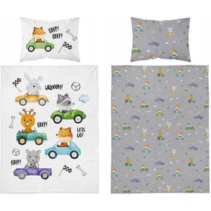 Kinderbedlinnen 90x120cm - Auto's & Dieren - 100% Katoen