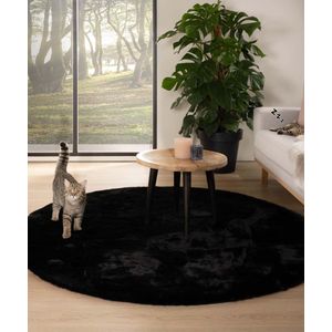 Rond hoogpolig vloerkleed - Comfy plus - zwart 80 cm rond