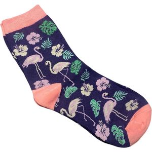 Blauwe Flamingo Sokken | Grappige Sokken | | One Size (35-38) | Donker Blauw | Grappig | Cadeau Tip | Kadotip | Kinder Sokken