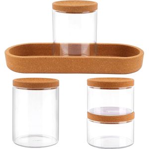 Set van 4 Glazen Wattenstaafjeshouders - Wattenschijfjes Opslag met Basishouder - Make-uptafel en Badkamer Organizer - Make-up Organizer en Wattenstaafjes Box (400 ml en 200 ml)