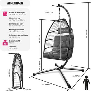 Veltro® Egg Hangstoel - Hangstoel met Standaard - Chair voor Binnen en Buiten