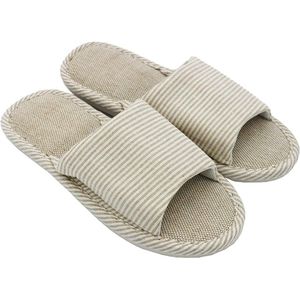 Slippers - Dames en Heren Katoen Vlas Casual Zacht Licht Open Teen Slippers - Comfortabel en Ademend Huis Slippers Antislip voor Binnen en Buiten