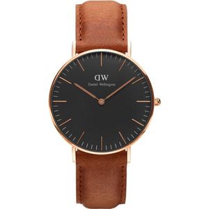 Daniel Wellington DW00100138 Classic Black Durham - Horloge - Leer - Bruin - Ø 36 mm