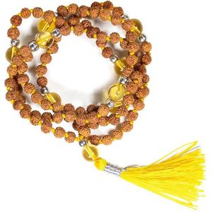 Mala van Rudraksha en Citrien (Gebrande Amethist)