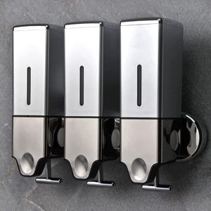 Handmatige perskop aan de muur bevestigde zeepdispenser, douche- en lotiondispenser voor thuis, badkamer, keuken, hotels, restaurants (1500 ml, zilver)