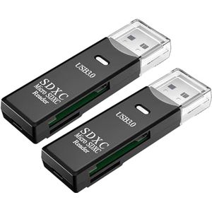 USB 3.0 SD Kaartlezer - Set van 2, Hoge Overdrachtsnelheid tot 5Gbps, Compatibel met SD/Micro SD Kaarten, Draagbaar en Duurzaam, Zwart