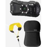 Ricoh WG-80 Compactcamera - Zwart KIT met Drijfriem en Neoprene hoes