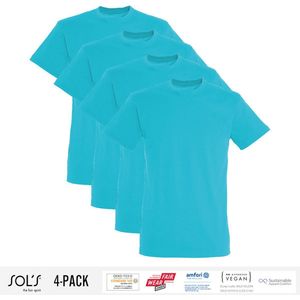 4 Pack Sol's Heren T-Shirt 100% biologisch katoen Ronde hals Lichtblauw Maat S