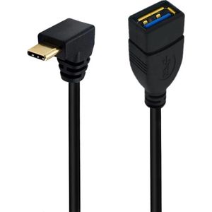 USB-C (m) haaks (boven/beneden) naar USB-A (v) adapter - USB3.0 / zwart - 0,25 meter