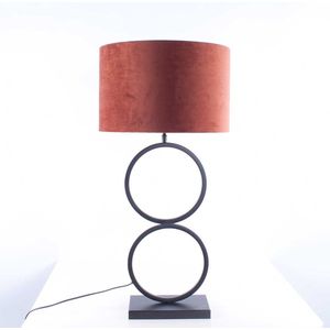 Zwarte tafellamp 2 ringen Capri | 1 lichts | bruin / koper / zwart | metaal / stof | Ø 40 cm | 82 cm hoog | modern / sfeervol / klassiek design