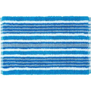 Homescapes badmat blauw, zwart, witte strepen 40 x 60 cm 100% katoen