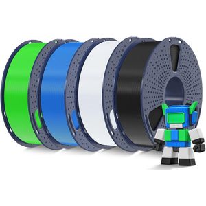 Hoge Snelheid PLA-filament 1,75 mm voor 3D-printers – 4-pack in Zwart, Wit, Blauw en Groen