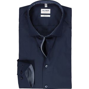 OLYMP Level 5 body fit overhemd - mouwlengte 7 - popeline - donkerblauw - Strijkvriendelijk - Boordmaat: 42