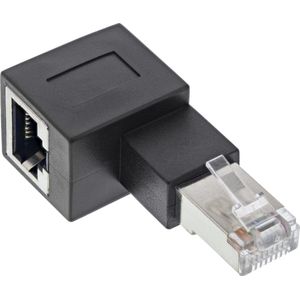 STP CAT6a 10 Gigabit RJ45 haakse adapter - haaks naar links / zwart