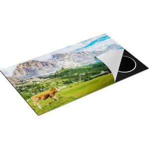 Chefcare Inductie Beschermer Bruine Koe in de Wei in de Bergen - 90x55 cm - Afdekplaat Inductie - Kookplaat Beschermer - Inductie Mat